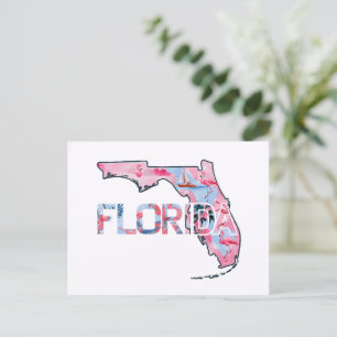Florida State Map Outline Shape Pink Flamingos Postcard