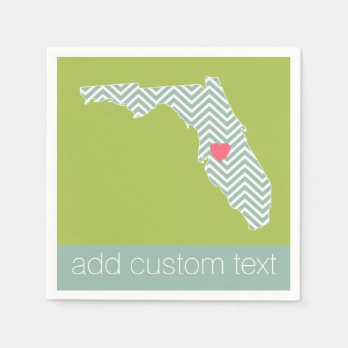 Florida State Map Outline with Custom Heart  Text Paper Napkins