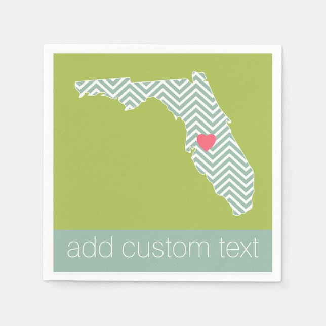 Florida State Map Outline with Custom Heart & Text Paper Napkins (Front)