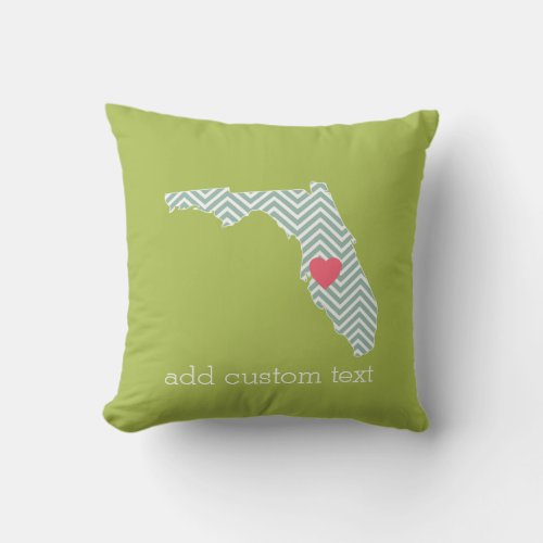 Florida State Map Outline with Custom Heart  Text Throw Pillow