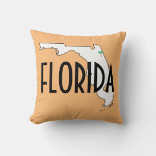 Florida State Map Palm Tree Typography Orange Throw Pillow
