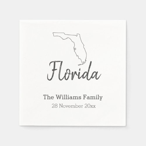 Florida State Map Personalized Family Reunion     Napkins