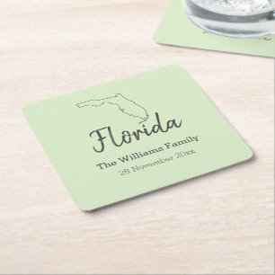 Florida State Map Personalized Family Reunion  Square Paper Coaster