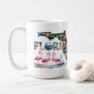 Florida State Map Tropical Pink Flamingos Coffee Mug