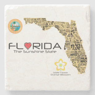 Florida State map with all counties listed coaster