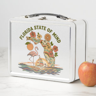Florida State of Mind Retro Flamingo Sailboat Gift Metal Lunch Box