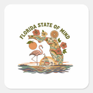 Florida State of Mind Retro Flamingo Sailboat Gift Square Sticker