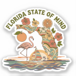 Florida State of Mind Retro Flamingo Sailboat Gift Sticker