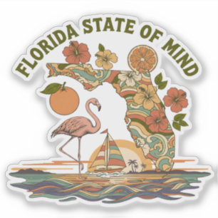Florida State of Mind Retro Flamingo Sailboat Gift Sticker