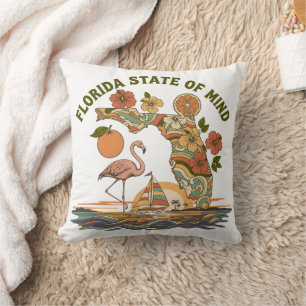 Florida State of Mind Retro Flamingo Sailboat Gift Throw Pillow
