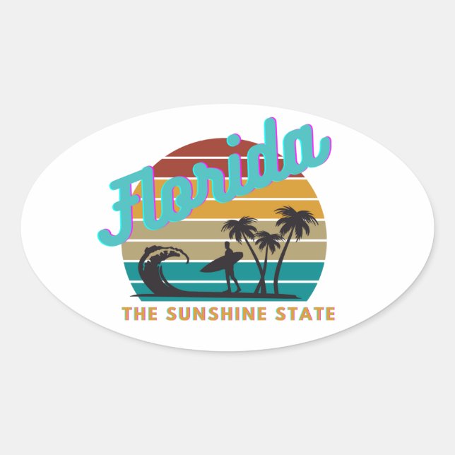 Florida State Retro Vintage Sunset Oval Sticker (Front)