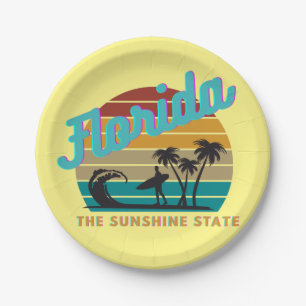 Florida State Retro Vintage Sunset Paper Plates