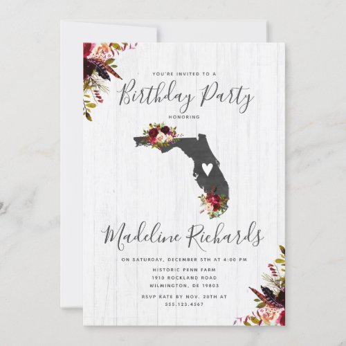 Florida State Rustic Birthday Party Invitation