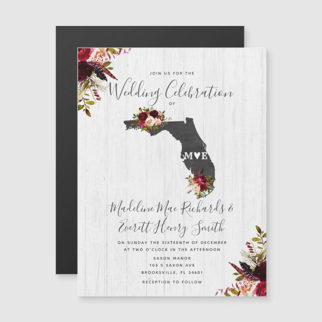 Florida State Rustic Magnetic Wedding Invitation (Front/Back)