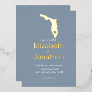 Florida State Silhouette Destination Wedding Gold Foil Invitation