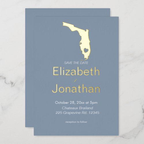 Florida State Silhouette Destination Wedding Gold Foil Invitation