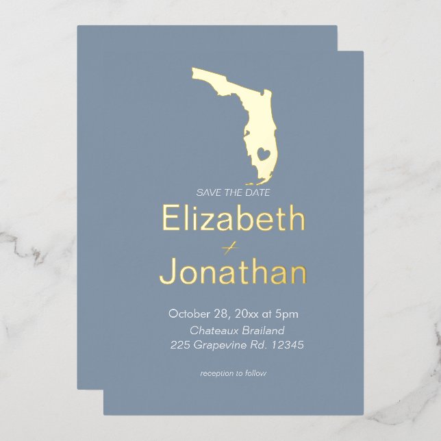 Florida State Silhouette Destination Wedding Gold Foil Invitation (Front/Back)