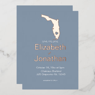 Florida State Silhouette Destination Wedding Rose  Foil Invitation