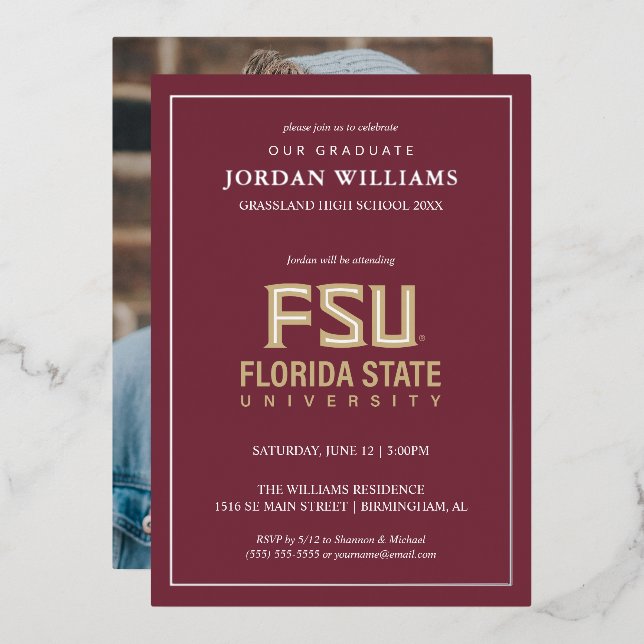 Florida State University Graduation Foil Invitation (Front/Back)