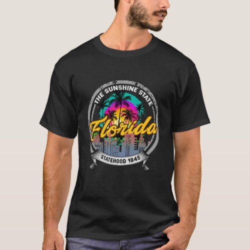 Florida State With Beautiful Cityscape And Palms T_Shirt