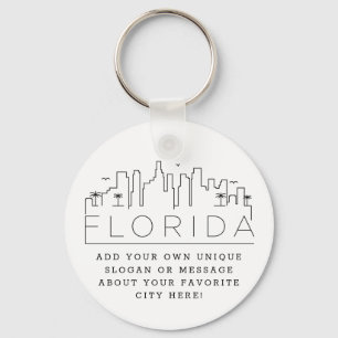 Florida Stylized Skyline   Custom Slogan Keychain