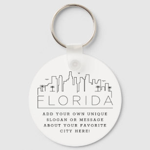 Florida Stylized Skyline   Custom Slogan Keychain