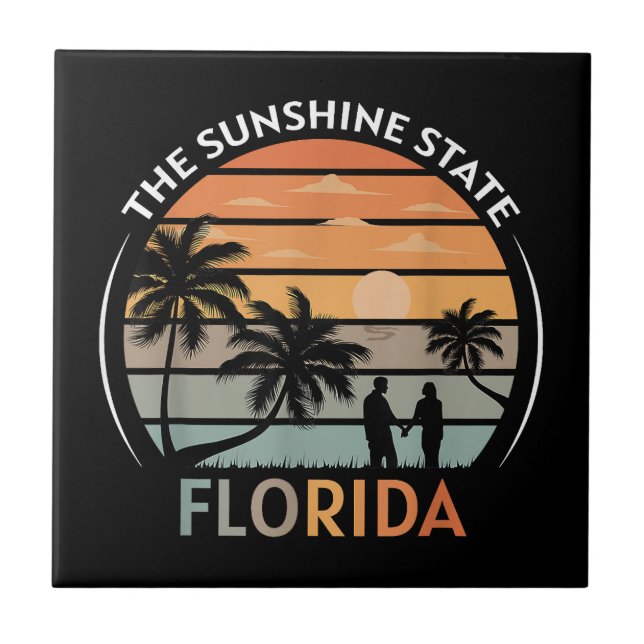 Florida Summer Beach Vintage Sunset Ceramic Tile (Front)