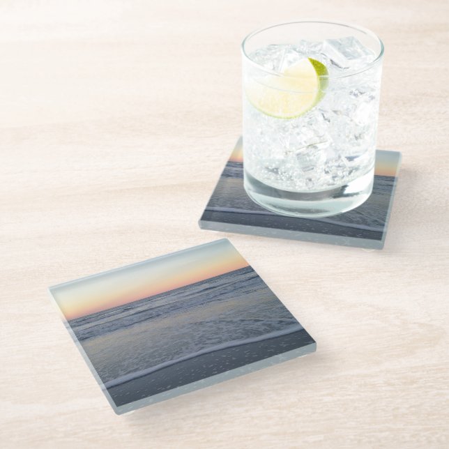 Florida Sunset Beach Ocean Photo Glass Coaster (Angled)