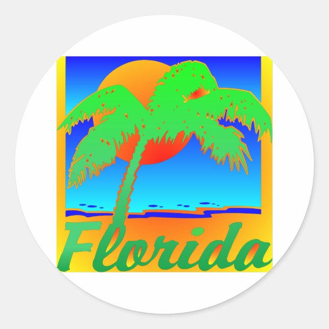 Florida Sunset Palm Tree Classic Round Sticker (Front)