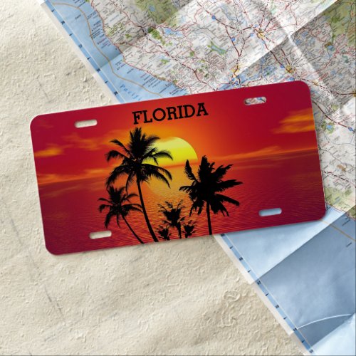 Florida Sunset Palm Trees License Plate