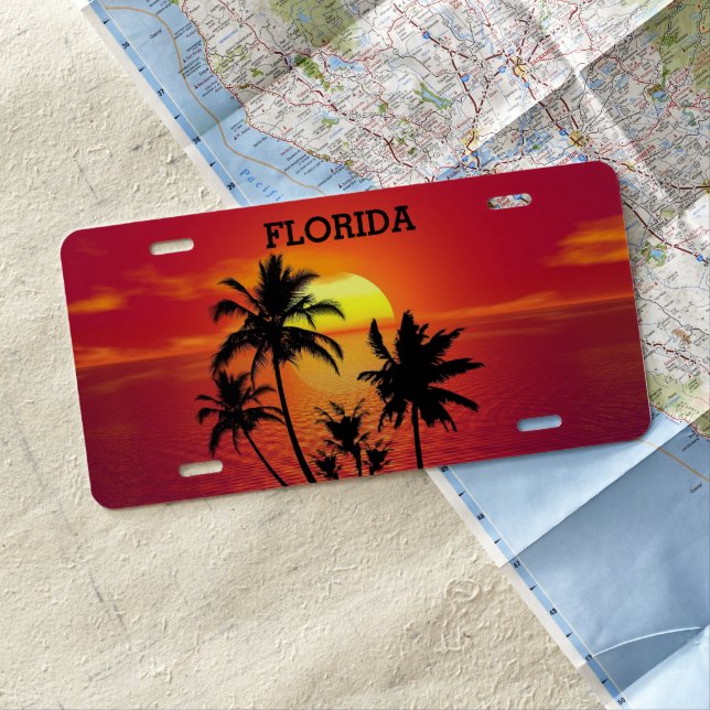 Florida Sunset Palm Trees License Plate (In Situ)