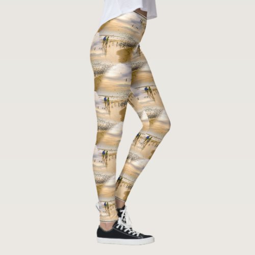 Florida Sunset Walk on Beach Travel Photo Pattern Leggings