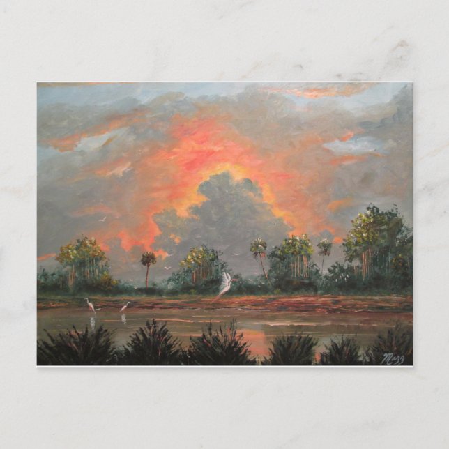 Florida Sunset while Traveling to Okeechobee Postcard (Front)
