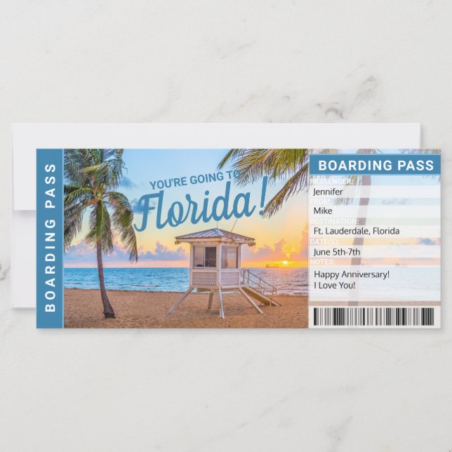 Florida Surprise Trip Boarding Pass Gift Ticket (Front)