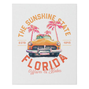 Florida, The Sunshine State. Cool Retro Surf Art Faux Canvas Print