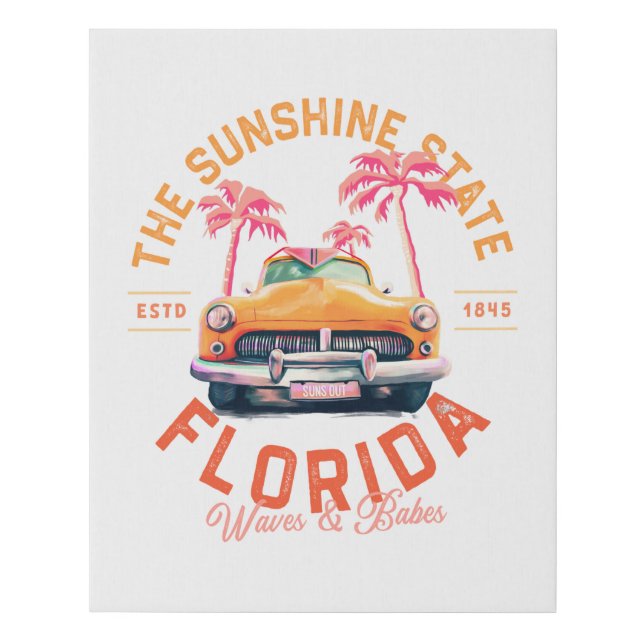 Florida, The Sunshine State. Cool Retro Surf Art Faux Canvas Print (Front)