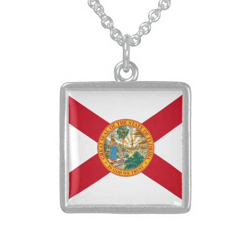 Florida The Sunshine State Floridians US Flag Sterling Silver Necklace