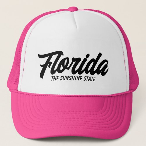 Florida the sunshine state script typography trucker hat