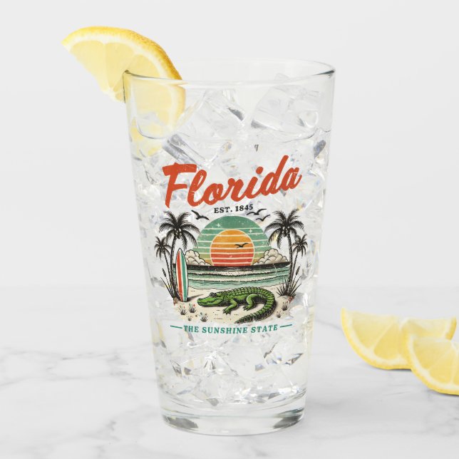 Florida, The Sunshine State – Sunset Beach Scene Glass (Front Ice)