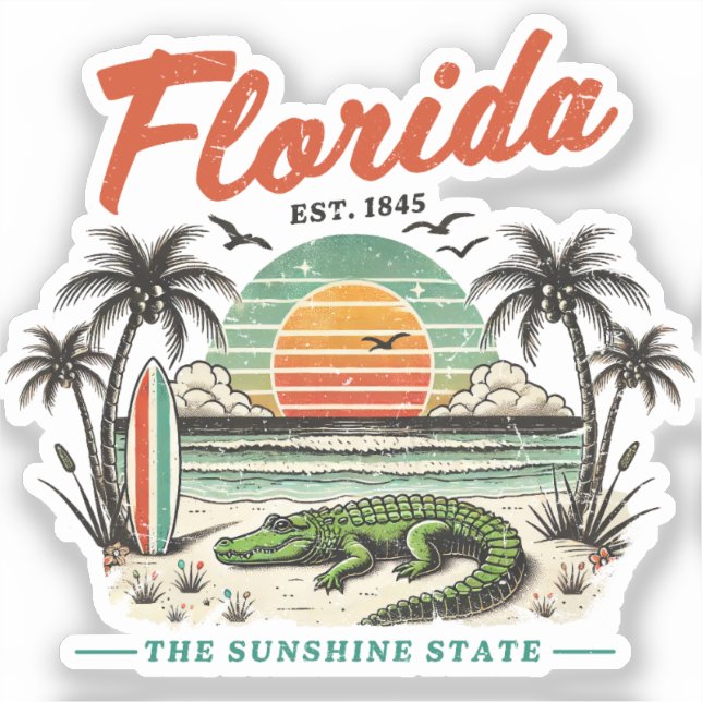 Florida, The Sunshine State – Sunset Beach Scene Sticker (Front)