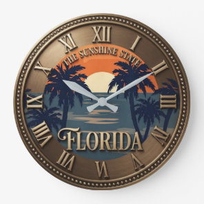Florida The Sunshine State Vintage Bronze Sunset Large Clock