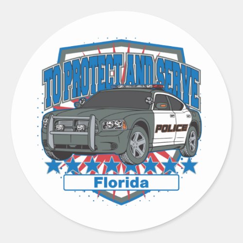 Florida To Protect and Serve Police Car Classic Round Sticker