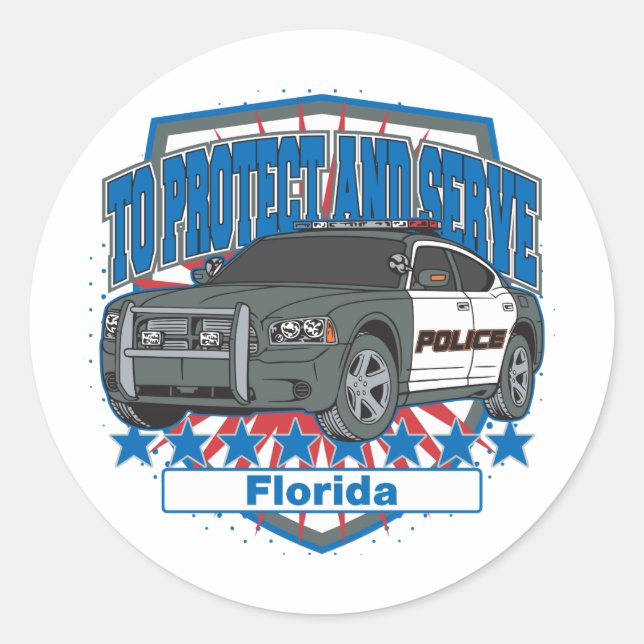 Florida To Protect and Serve Police Car Classic Round Sticker (Front)