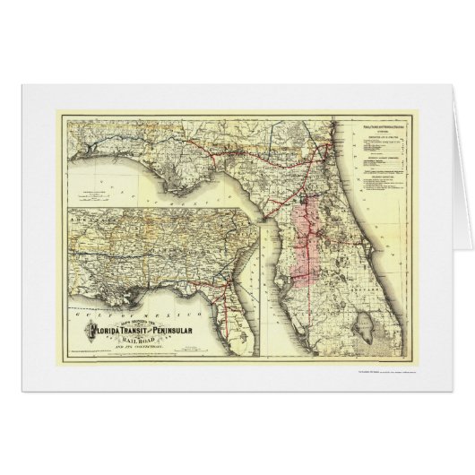 Florida Transit Railroad Map 1882 Cards (Front Horizontal)