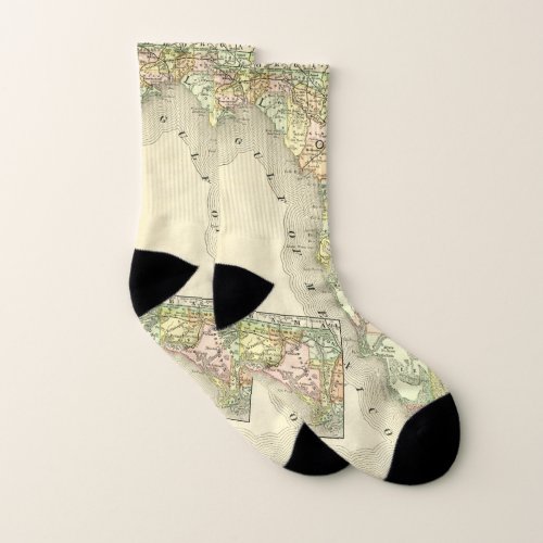 Florida Travel Antique Map Towns  Counties Retro Socks