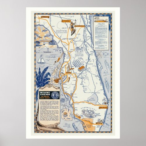 Florida Travel Map 20x28 Poster Print
