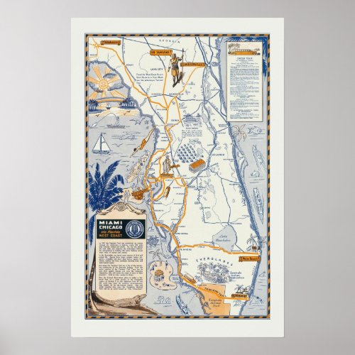 Florida Travel Map Poster Print