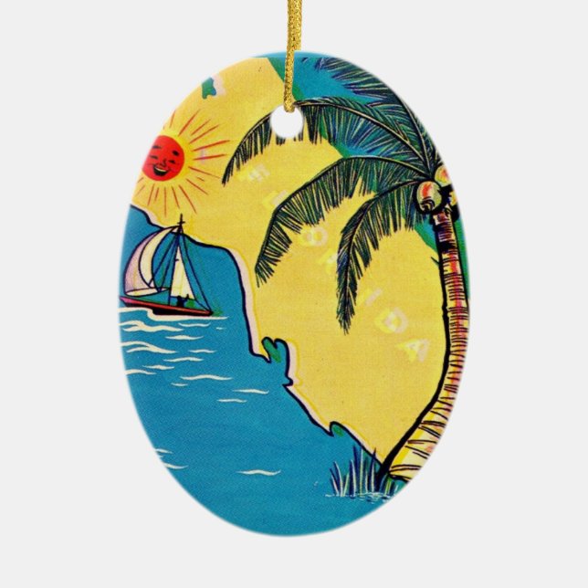 Florida Tropical Beach Ceramic Ornament (Front)