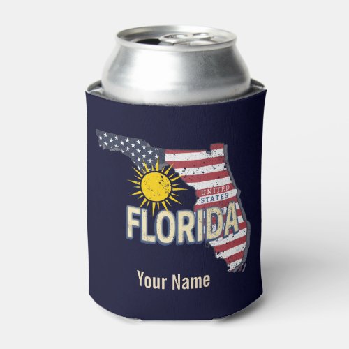 Florida United States Retro Map Vintage USA Can Cooler