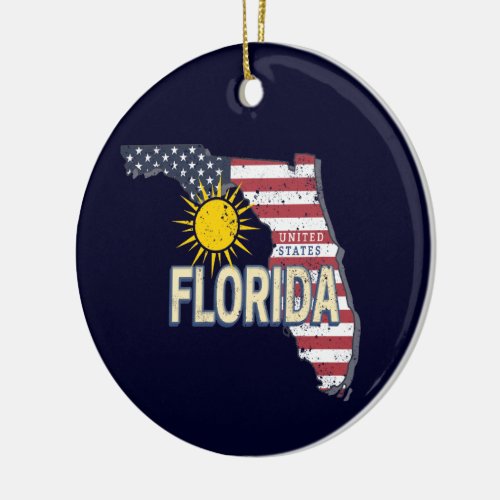 Florida United States Retro Map Vintage USA Ceramic Ornament